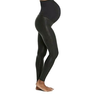 Spanx Mama Black Faux Leather Maternity Leggings Size Medium Over Belly Waist