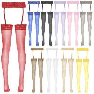 Women Glossy Thigh High Stockings Suspender Garter Belts Pantyhose Hosiery Socks