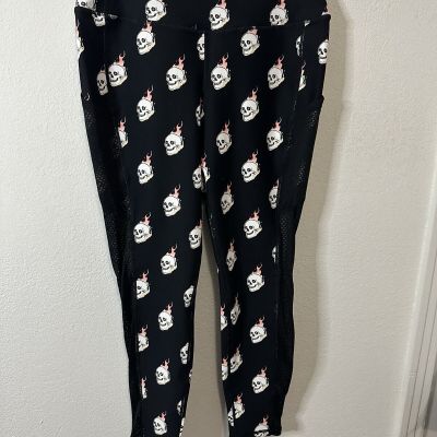 Torrid Active High Rise Fire Skull Print Black Full Length Leggings Size 1XL