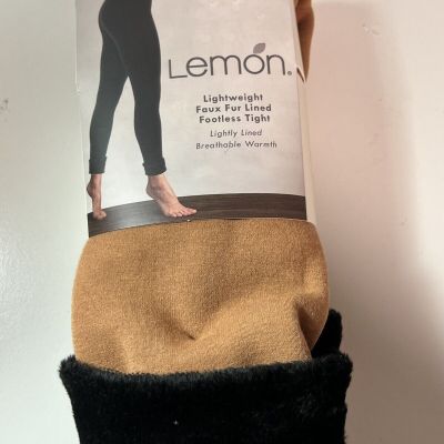 Lemon Lightweight Faux Fur Lined Footless Tights Size S/M Nude With Black Lining