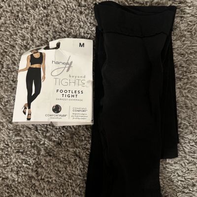 Hanes Beyond Tights Footless Darkest Coverage Black Size Medium. Open Packing