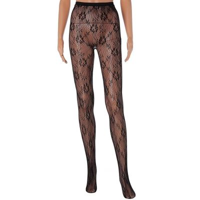 Flower Pattern Stockings Black Elastic Hollow Out Tights Knitted Rose Lace St...