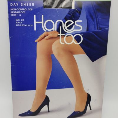 Hanes Too Pantyhose Size CD  Color Black Day Sheer Sandalfoot Style #117