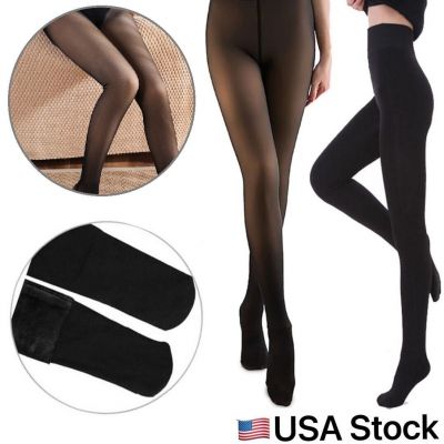 Women's Wool-lined Tights Translucent Pantyhose High-waisted Winter Thermals USA