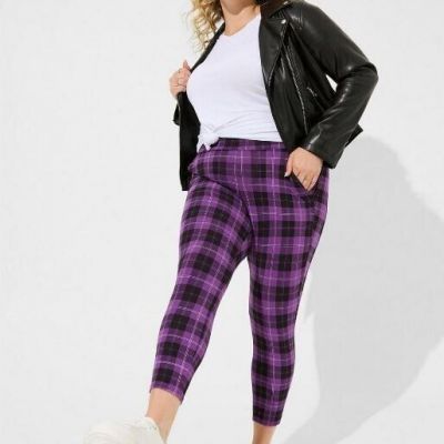 Torrid Crop Signature Waist Pocket Premium Leggings; Purple Plaid; Size 2