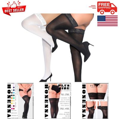 2 Pairs of Plus Size Thigh High Stockings - Lace Top Comfort Fit for Women