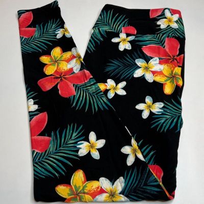 NEW LuLaRoe TC2 Leggings BLACK Flower PALM Tropical PLUMERIA Vacation Island HOT