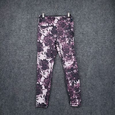 Fabletics Leggings Womens M Medium Pink Floral Ankle Mid Rise Yoga Gym Workout