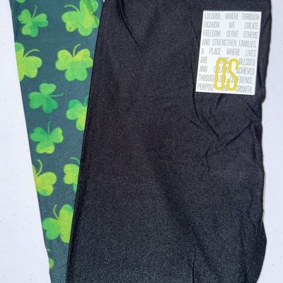 NEW LuLaRoe OS (2-10) Black Green Shamrock Dipped St Patrick’s Day Leggings