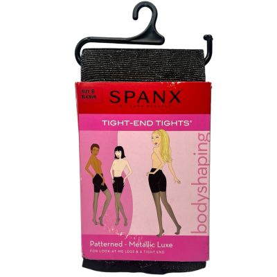 SPANX Tight-End Tights Size B Black Silver Metallic Luxe Shimmer Shapewear New