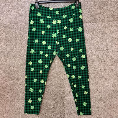 0327 - XXL 2XG Size 19 Green Checker Print Four Leaf Clover St Patrick Leggings