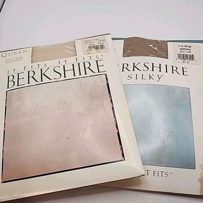 2 Pair Vintage NIP Berkshire It Fits And Silky Petite Queen Size Pantyhose