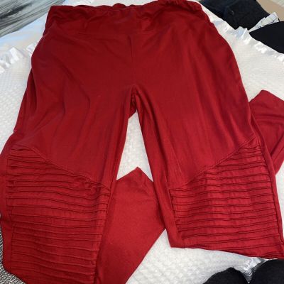 Zenana Wide Waistband Full Length Leggings Sizes 2X  Rouge Detail Calf To Knee