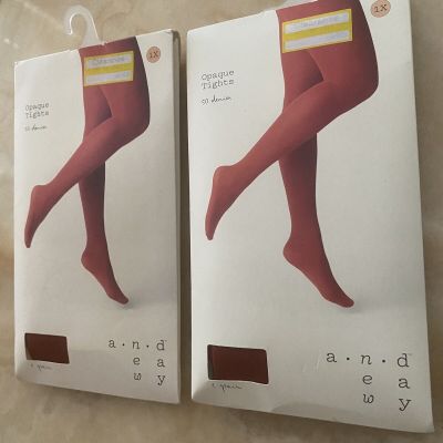 SEXY WOMEN OPAQUE TIGHTS LOT 2-SALSA RED COLOR -SIZE 1X BRAND -“A NEW DAY “