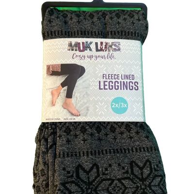 Muk Luks Fleece Lined Cropped Gray Black Winter Pattern Leggings Size 2X/3X