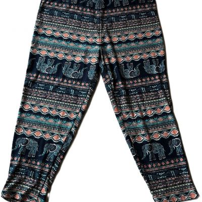 Serra Women's Size XL Teak & Navy Elephant Print Capris