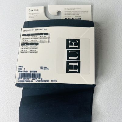 NEW HUE Opaque Tights Non-Control Top Size 1 Blue Navy 1 Pair Pack