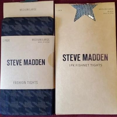 2 pair Steve Madden Fashion Tights Houndstooth & Luxe Fishnet M/L L/XL 1X/2X NIP