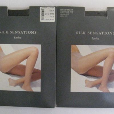Lot of 2 Bloomingdale's Silk Sensations Basics Pantyhose Black Illusion Size A