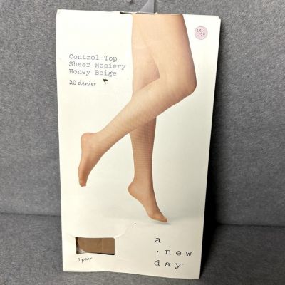 A New Day Control-Top Sheer Hosiery Plus Size Pantyhose Honey Beige NEW 1X 2X