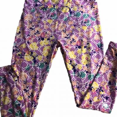 LuLaRoe Tall Curvy Womens Leggings Pants Pj’s Lg New Lilac/yellow 32” Waist