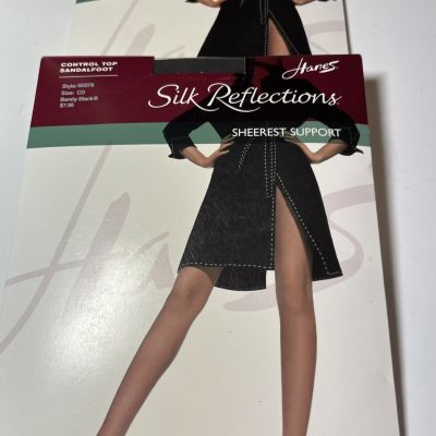 Hanes Silk Reflections Sheerest Support Control Top Sheer Toe CD Barely Black 2p