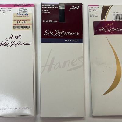 Hanes Silk Reflections Knee Highs Lot Of 3 Packs Style Vintage