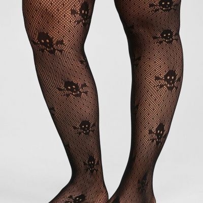 Womens Torrid Skull Fishnet Tights Halloween Size 00/0 10/12 Medium/Large NWT