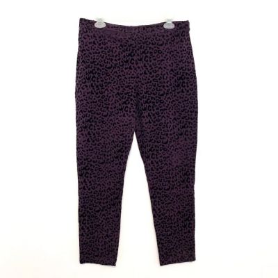 SUSAN GRAVER Weekend Flocked Cotton Etc Leggings Purple Leopard Cheetah Medium M