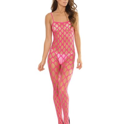 Coquette Sleek Seamless Stretch Open Net Bodystocking Neon Pink