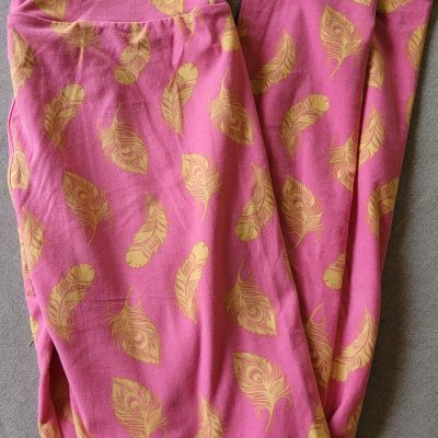 Junior LULAROE One Size Pink Feather Leggings