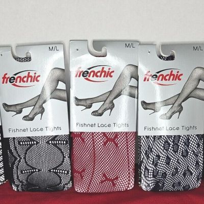 5 Pks FRENCHIC Fishnet Lace Tights New Med/Large Black Red Blue Stockings