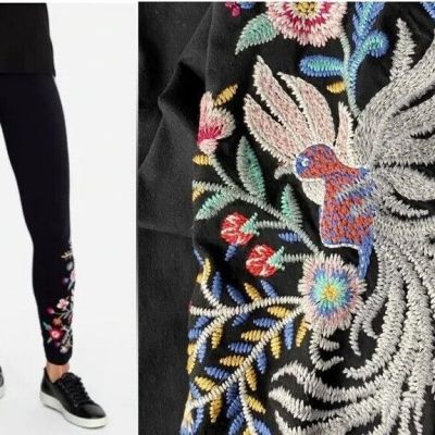 Johnny Was Embroidered Bisous Leggings XS Spectacular Bird/Floral Cotton  JWLA