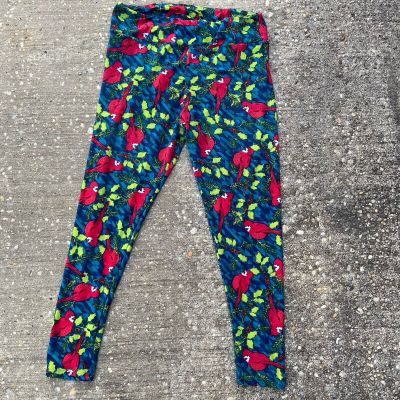 LuLaRoe TC2 Holiday Leggings Holly Berry And Cardinals Green Red