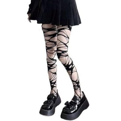 Women's Ripped Tights Gothic Punk Perforated Stocking Women's Tights Y2K Ragg...