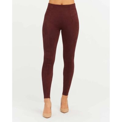 Spanx Womens Merlot Faux Suede High Waisted Pull On Ankle Leggings Size Large