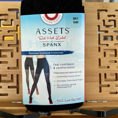 SPANX Red Hot Label Size 4 Black Textured Diamond Crisscross Shaping Tights