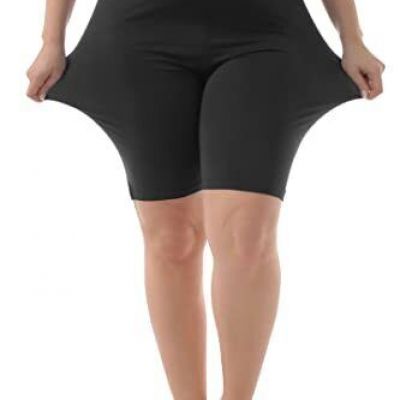 Women's Soft Plus Size Mid Thigh Shorts Leggings 1X Black