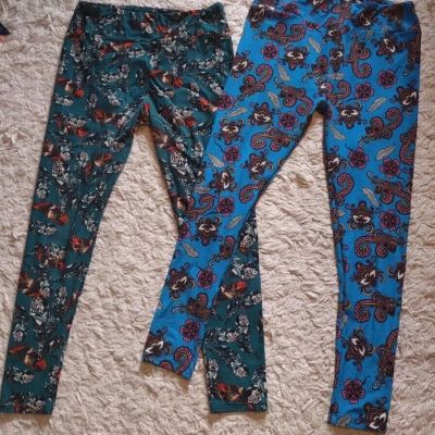 Lot of 2 Women's LuLaRoe TC Leggings Tall & Curvy One Size Soft Feather Paisley