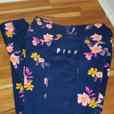 PINK brand leggings athletic, Workout, Blue Flowers Pockets XS