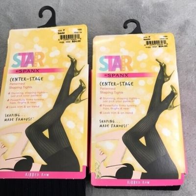 2 Pairs of Star Power By Spanx Black Ribbed  Shaping Tights Size XXL