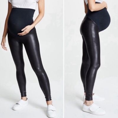 Spanx Mama Faux Leather Leggings Womens 3X Black Stretch Lightweight Maternity