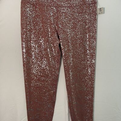 SWEATY BETTY London Metallic 7/8 Workout Leggings Red Terrazzo Foil Print XL NWT