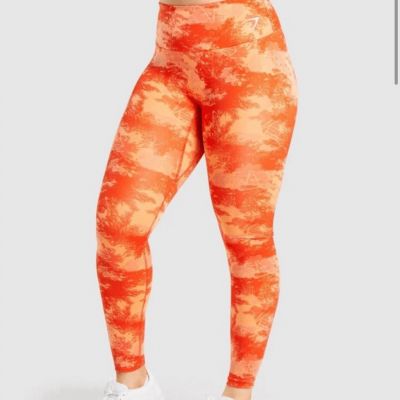 Gymshark Red Orange Tie Dye Splotchy High Rise Athletic Workout Leggings Size S