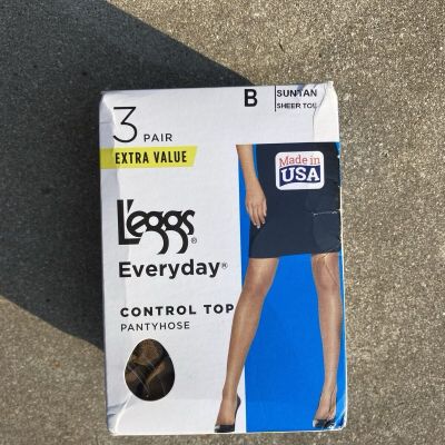 L'eggs Everyday Women's Nylon Pantyhose Control Top Size B Suntan 3 Pair USA