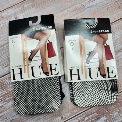 Set of 2 Hue Black Fishnet Stockings NWT Size 1