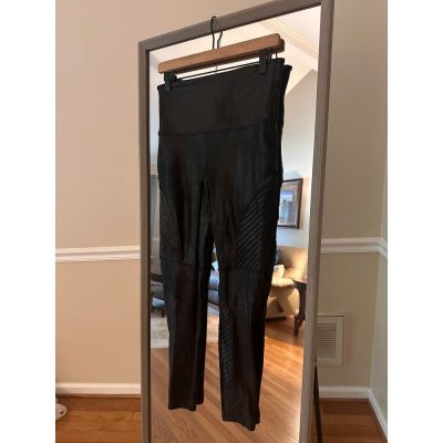 Spanx Faux Leather Moto Leggings Size XL Black