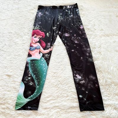 Disney Little Mermaid Womens Leggings Large Ariel Glitter Bright Graphic 14997