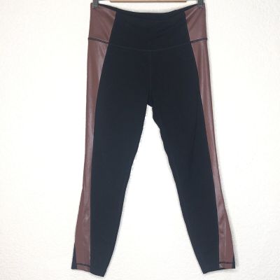 Athleta Leggings Medium Black Brown Shimmer Yoga Wide Waistband Color Block