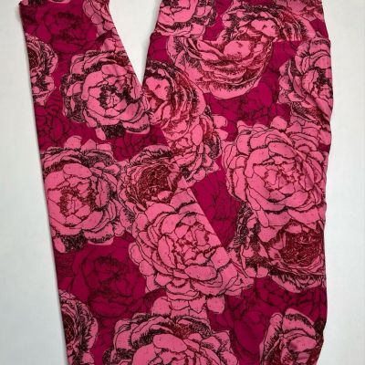 NEW LuLaRoe TC Leggings HOT PINK BROWN RUST Flower Rose Peony FLORAL Romantic